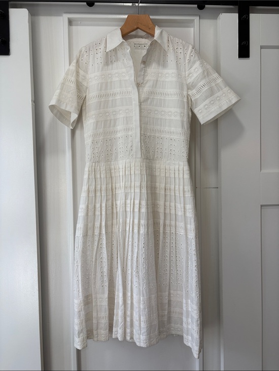 Dresses & Skirts - Collared Short Sleeve Pleated White Eyelet Shirt Dress Size Medium